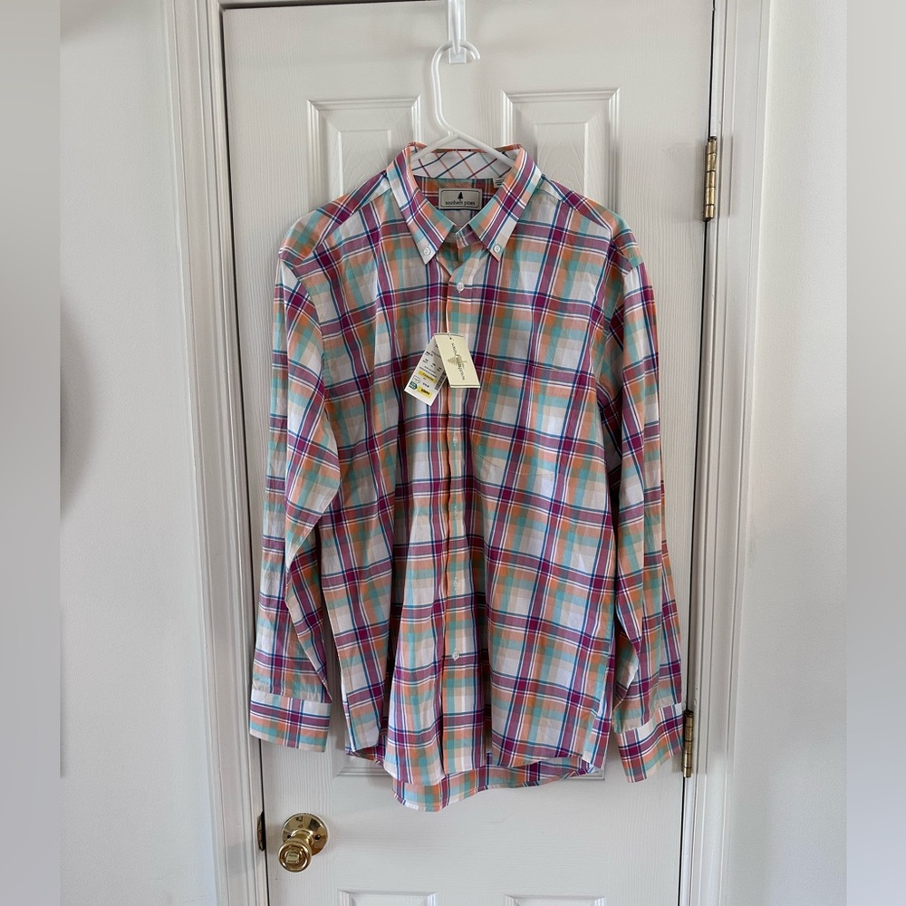 Southern Pines Plaid Button Down Shirt Mens Large NWT Cotton Preppy